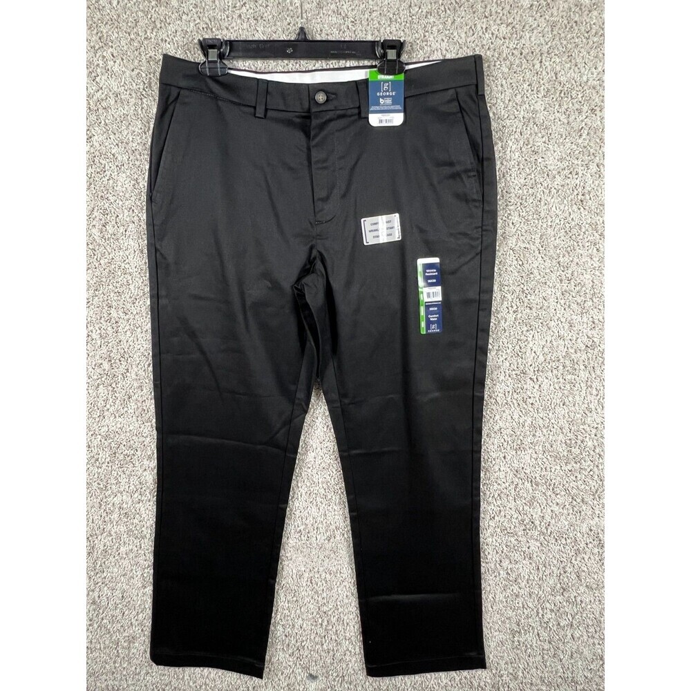 George Straight Pants Mens 36x30 Black Chino Comfort Waist Wrinkle Resistant NWT